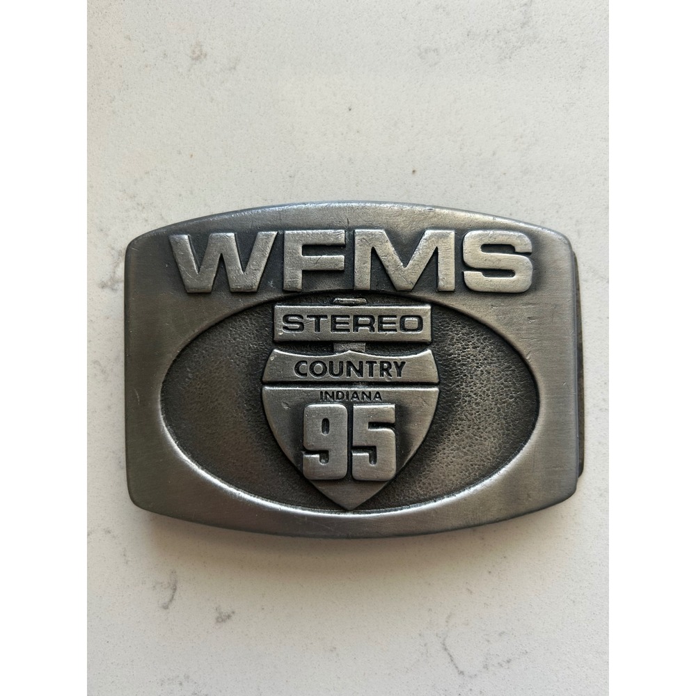 Vintage WFMS 95‎ Stereo Country Radio Station Belt Buckle W.E. Stineburg Studio